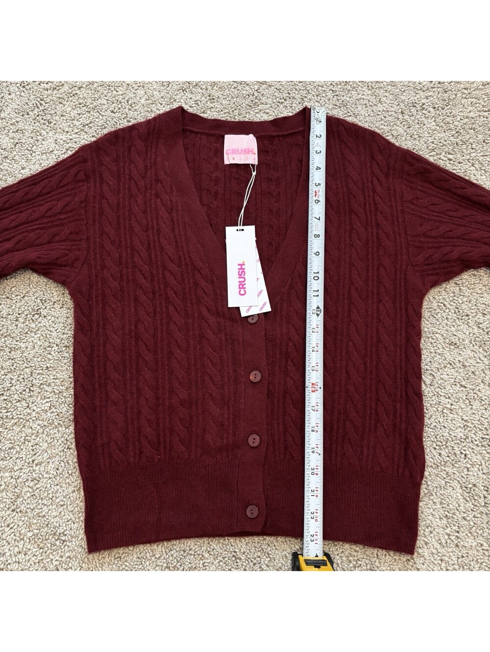 NWT Crush Cashmere Cabled Vienna V Neck Cardigan Burgundy Size 1 Quiet Luxury - Picture 8 of 8